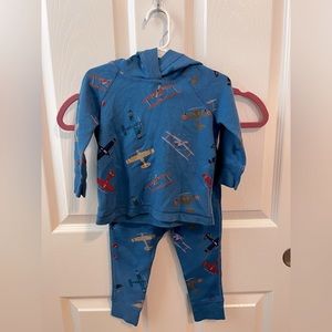 Hanna Andersson Blue Vintage Airplane Hooded Jogger Set